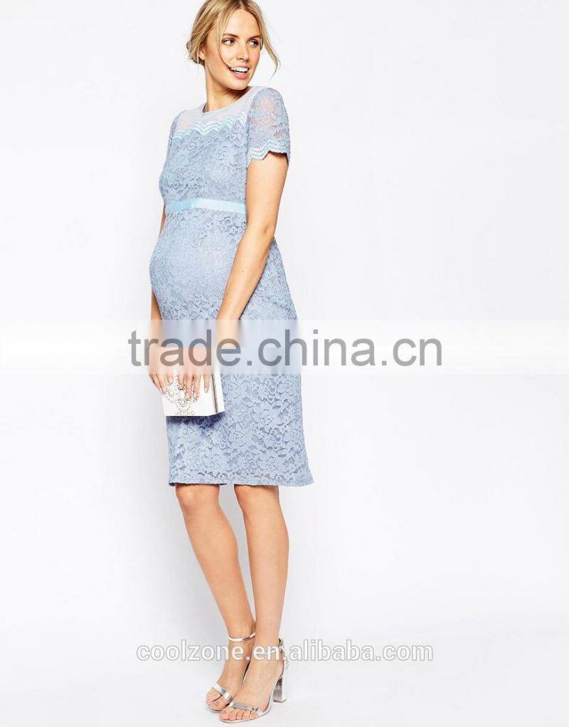 2015 Elegant body con fit lace dress with chiffon maternity dress