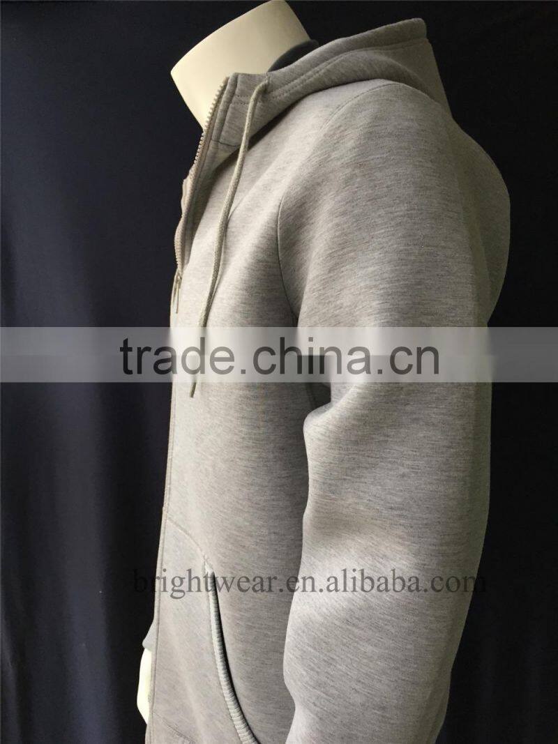 Men's sports windproof hoodied sweatshirt with zipper closure and 92%polyester 8% spandex neoprene fabric