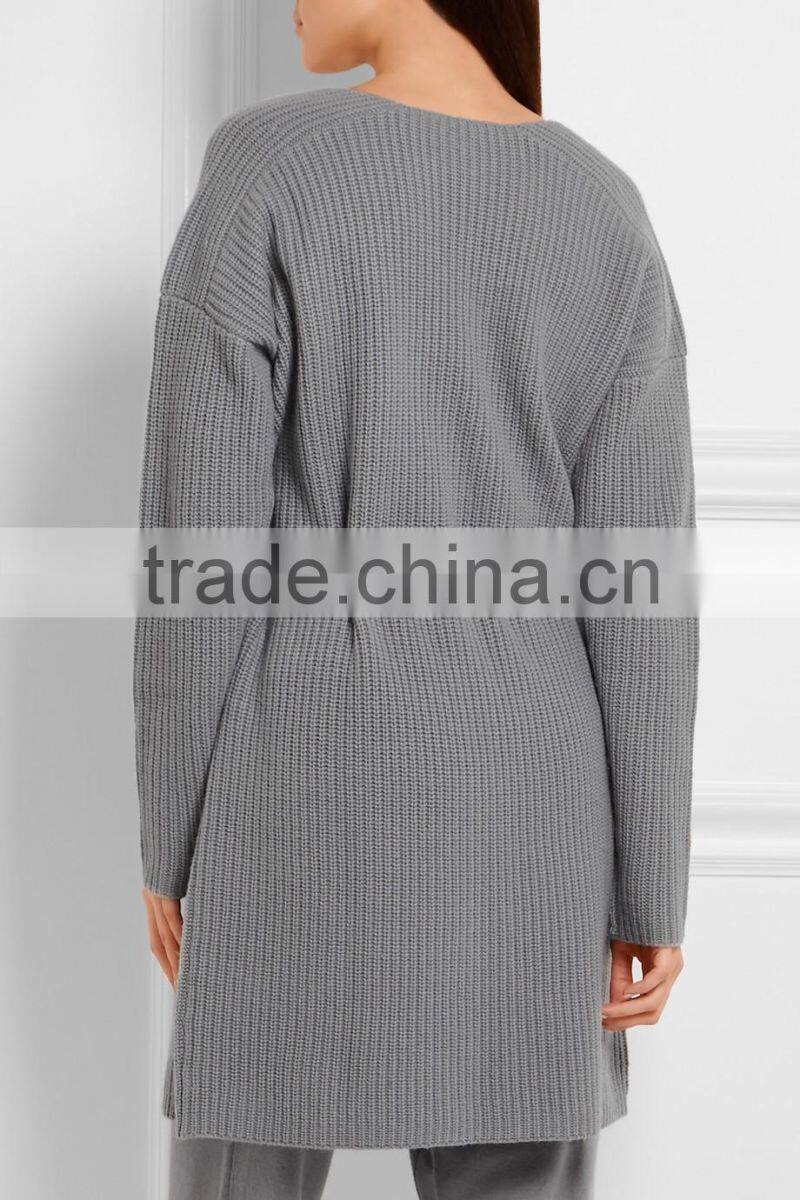 Light Grey Slips On Wool and Cashmere Blend Cardigan with Thin Waist Rope