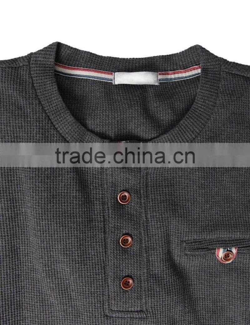 Mens Trendy Bound Pocket Waffle Cotton Knit Long Sleeve Henley Shirts