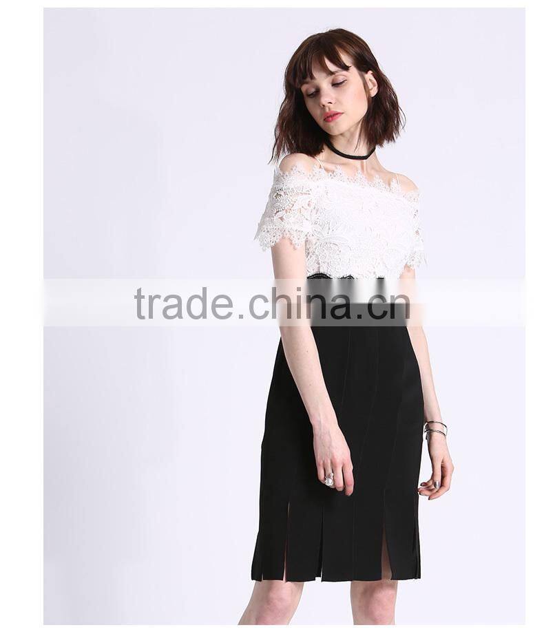 Factory customized Unique One Shoulder Sexy High Grade Lace Stitching Elegant Fringed Design Pertty Party Dress