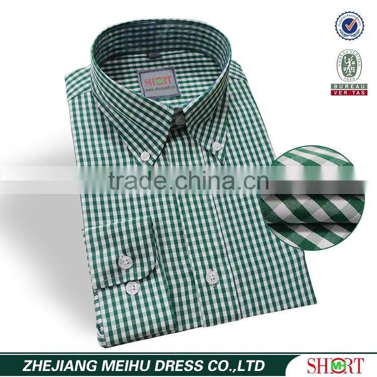 T/C fabric button down green check men's shirts