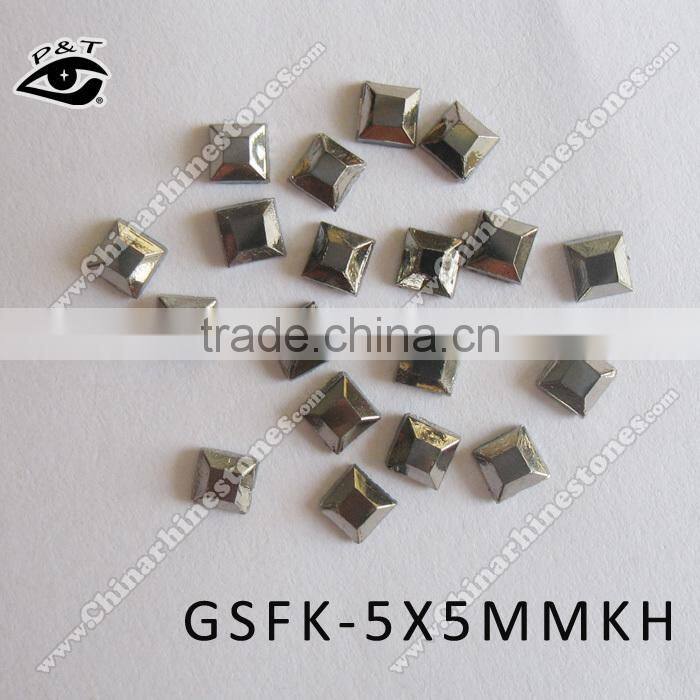 Iron on square shape rhinestone 5x5mm gunmetal color rhinestone hot fix crystal for garment