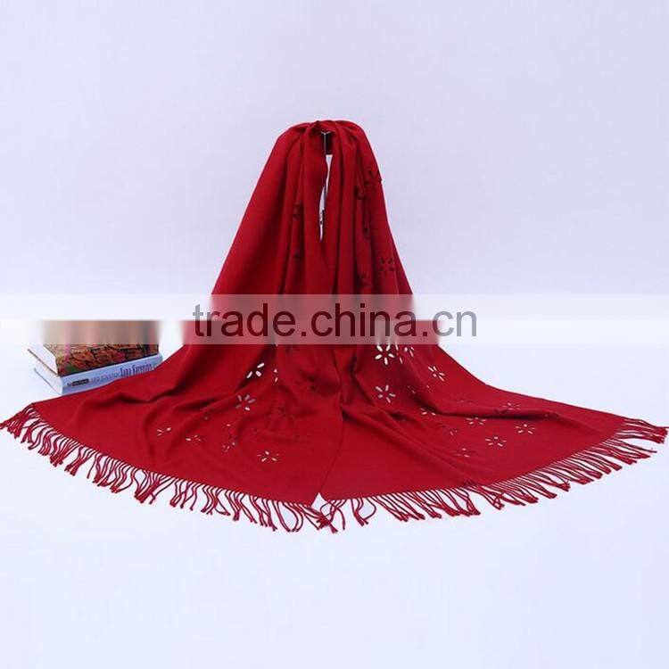 Classic jacquard cashmere hollow out design acrylic long lady scarf