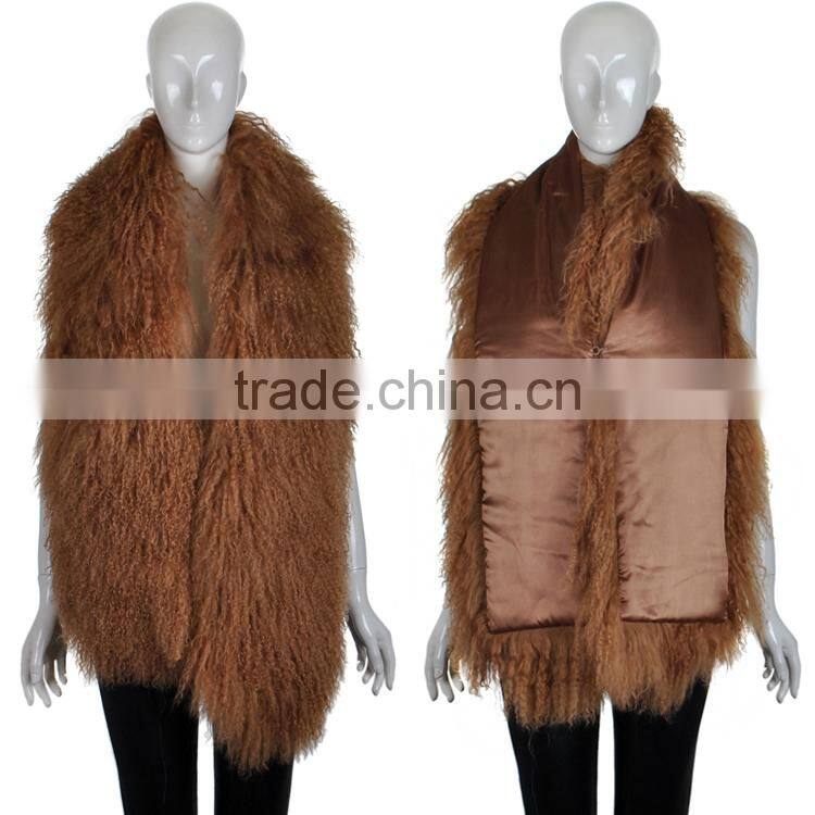 YR329 Customize Size Lots of Colors Real Mongolia Fur scarf Tibet lamb Fur Shawl