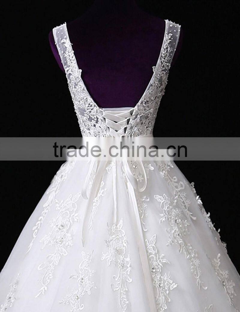 2017 Wholesale Sweetheart Sleeveless Lace Wedding Dresses Beaded V-neck Nackline Mermaid Lace wedding dress F13001