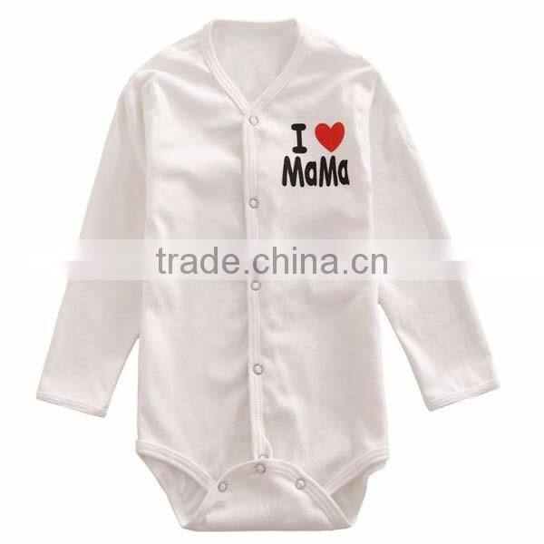 sweet heart pattern solid color 100% cotton baby romper with long sleeve