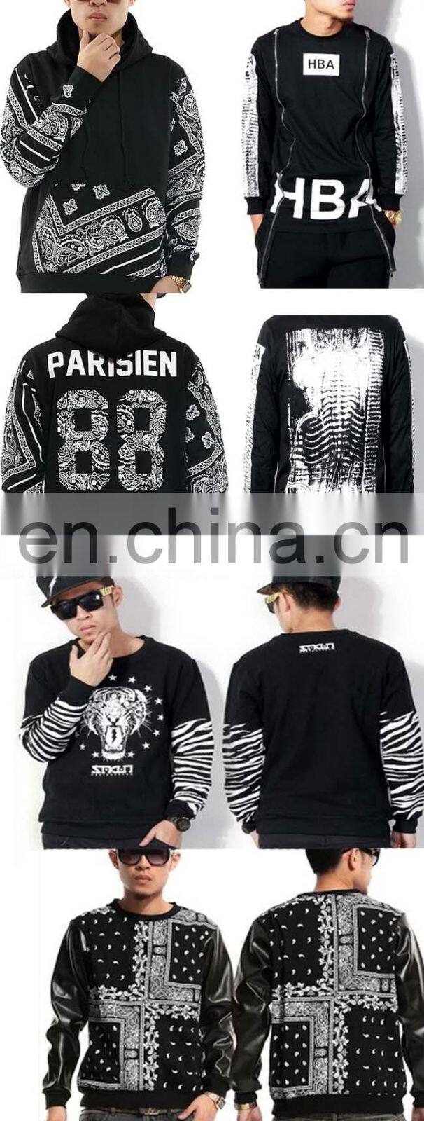 leather sleeves heat transfer logo 100% cotton longer men tshirt