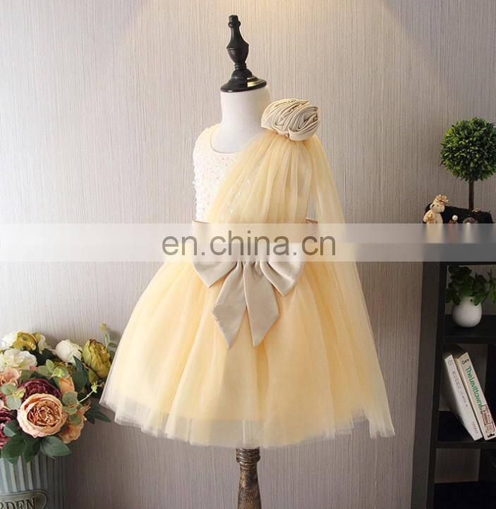 Champagne Vintage Tulle Toddler Dress Sequin Flower Girl Dress Wedding Sleeveless Princess Costume With Bow
