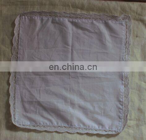 100% linen/cotton handkerchief with lace hem,white/blank for wedding,wholesale