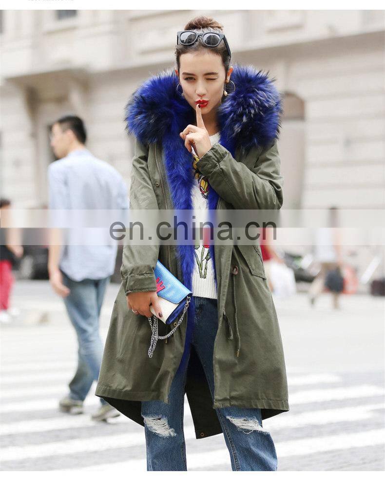 2016 Fashion Chinese Military Great Coat / Hot Sale Parka with Big Raccoon Fur Trim Hood