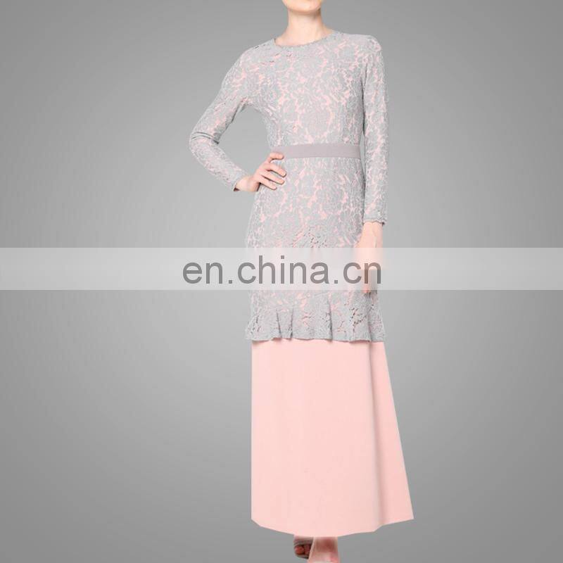 Lace Technics And Polyester Fabric Muslim Abaya Beautiful Ladies Long Dress Elegant Baju Kurung Designs Arabic Clothing