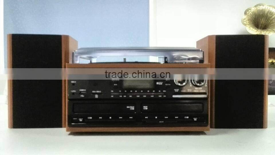 Double CD turntable player,encoding vinyl player,CD recording turntable with cassette and radio