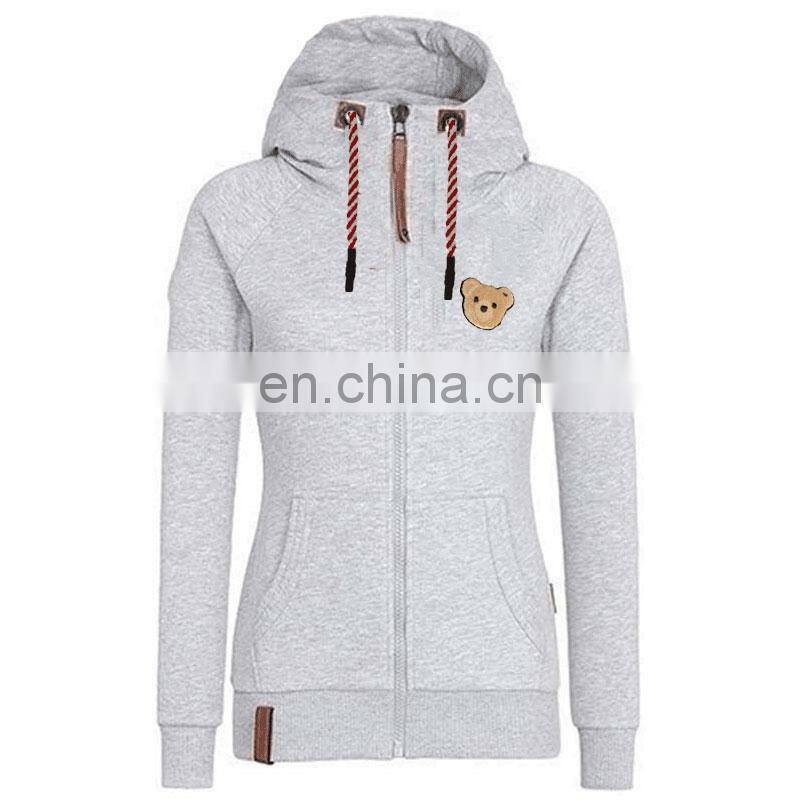 Wholesale custom brand ladies plus size casual top crop hooded slim cardigan jacket DIY guillotine bear