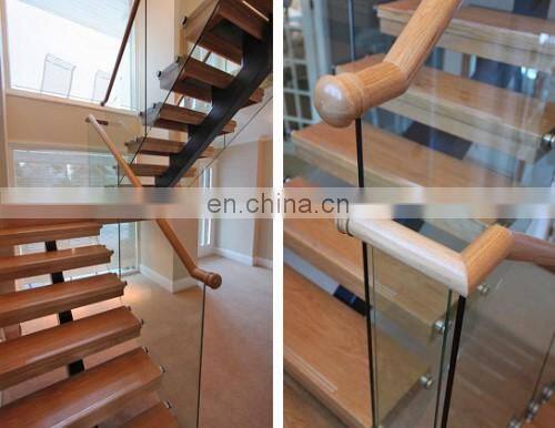 Crystal glass balustrade design light stain oak handrail and stair treads split level staircase