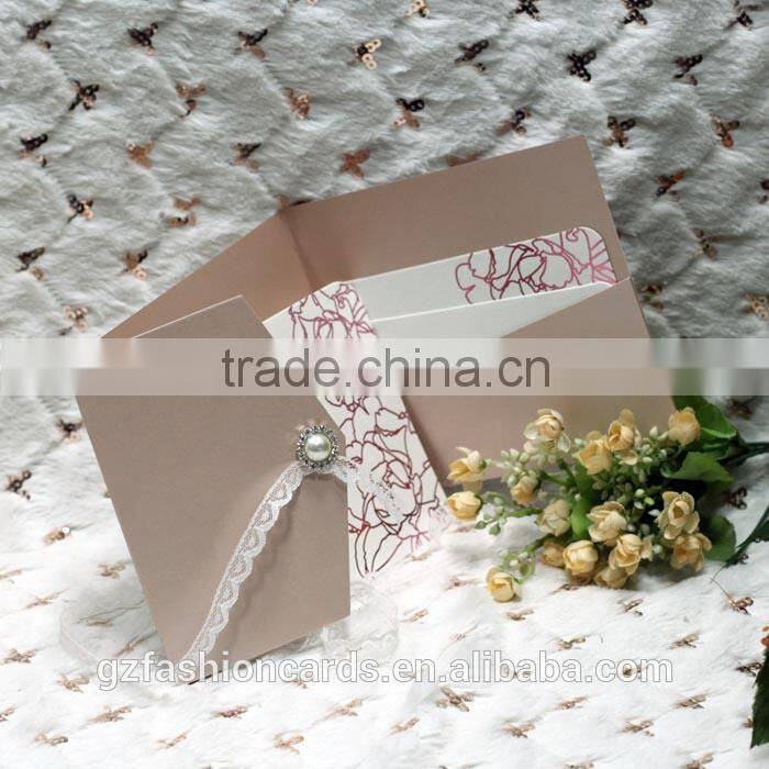 2014 New Luxury Lace Pocket Wedding Invitations