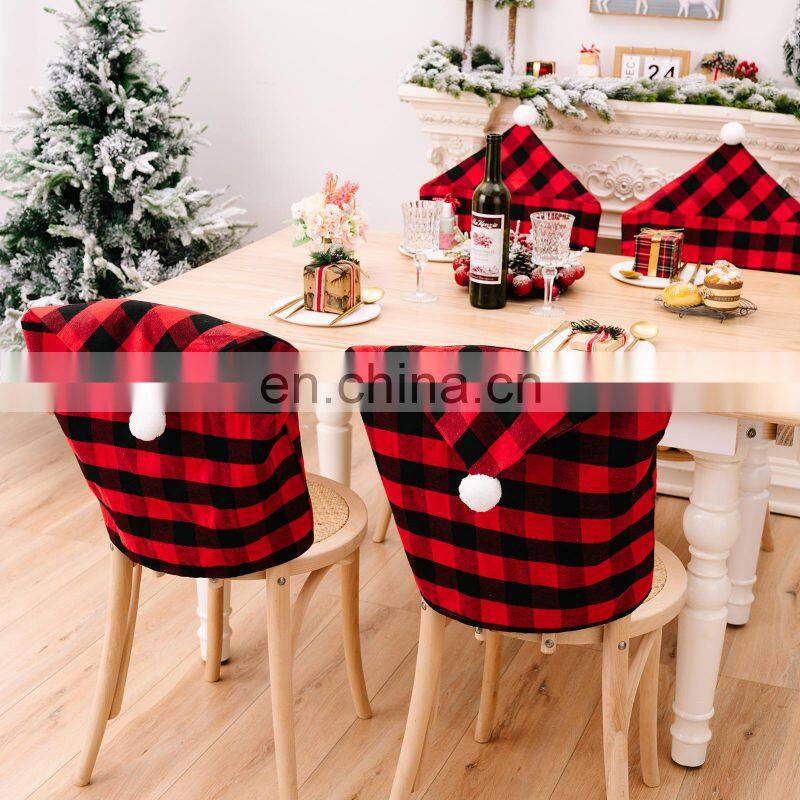 Red Black Plaid Christmas Chair Cover 2022 Santa Xmas Party Decoration for Home Hotel Table Ornament