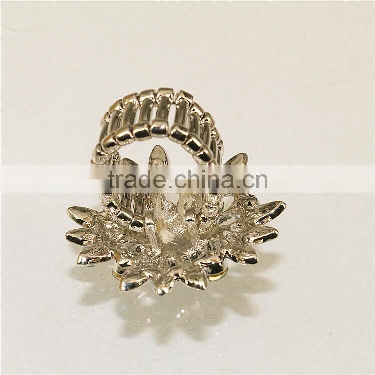 Multi crystal stone elastic girl jewelry flower shaped ring