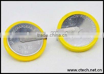 li ion 2450 litthium button cell with solder tabs lir2450 3.6v lithium ion button cell battery