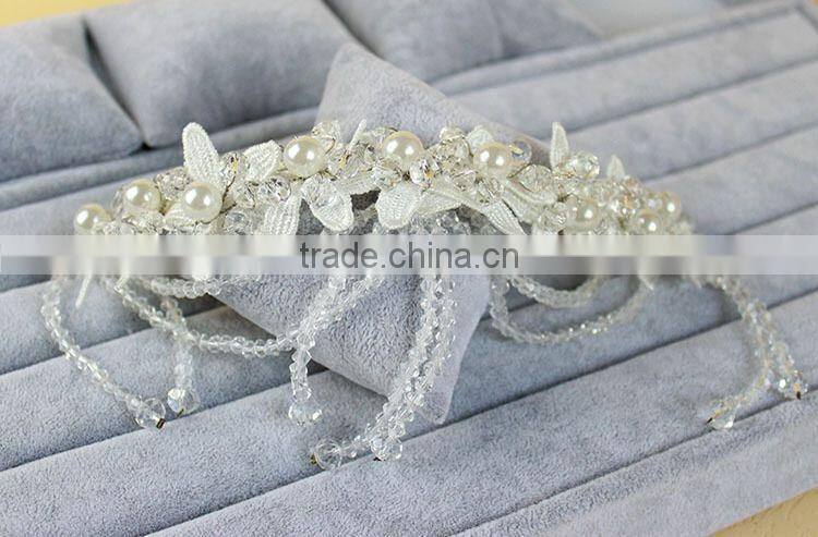 Women Wedding Party Hair Accessory Gold Headband Side Wave Metal Chain Headpiece Fashion Faux Pearl Beads Hair Jewelry Festival
