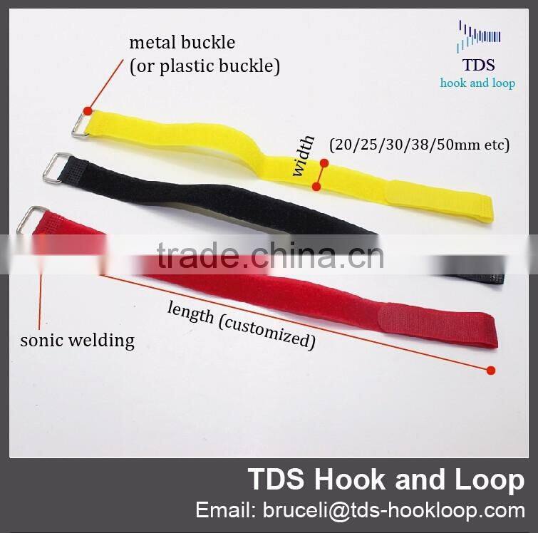 coloful adjustable hook and loop strap with metal buckle