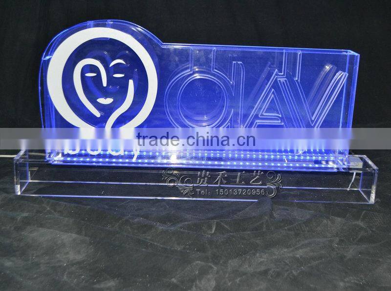 acrylic LED logo display stand lucite edge lit sign for Olay brand wine immit stand