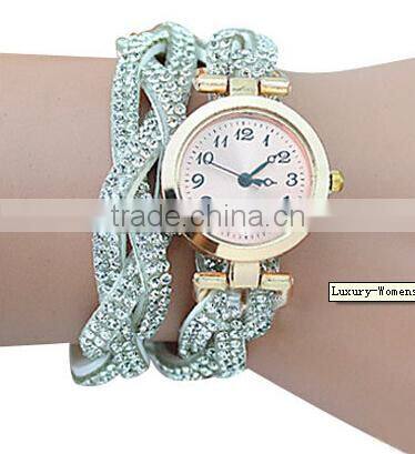 Luxury Womens Bracelet Wrist Watch Crystal Diamond Band Knitted Wrap Dial Quartz