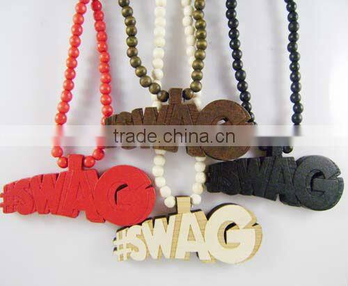 Wooden #SWAG Pendant with a 36 Inch Wood Beaded Necklace Chain