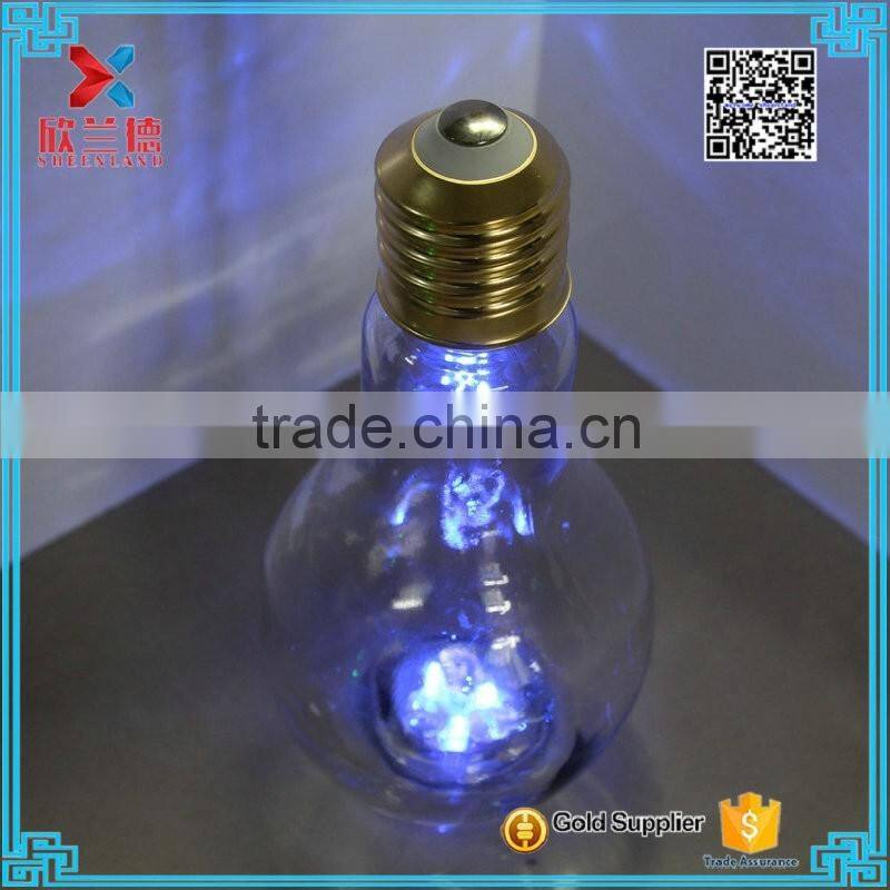 450ml blue light bulb shape glass beverage/juice bottle with inner plug and lid