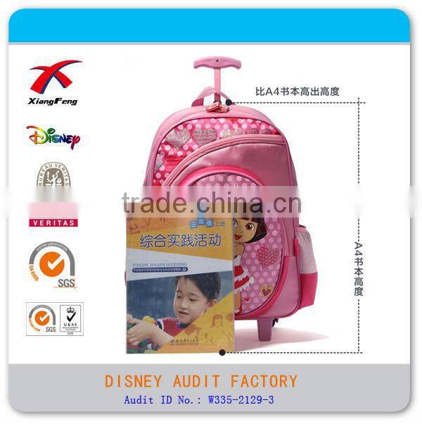 Nylon cartoon new style girl kids school trolley bag