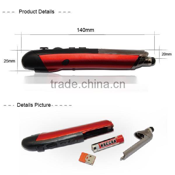 Innovative Multi-function Pen Shaped Wireless Mouse With Laser Presenter and Stylus Touch Pen