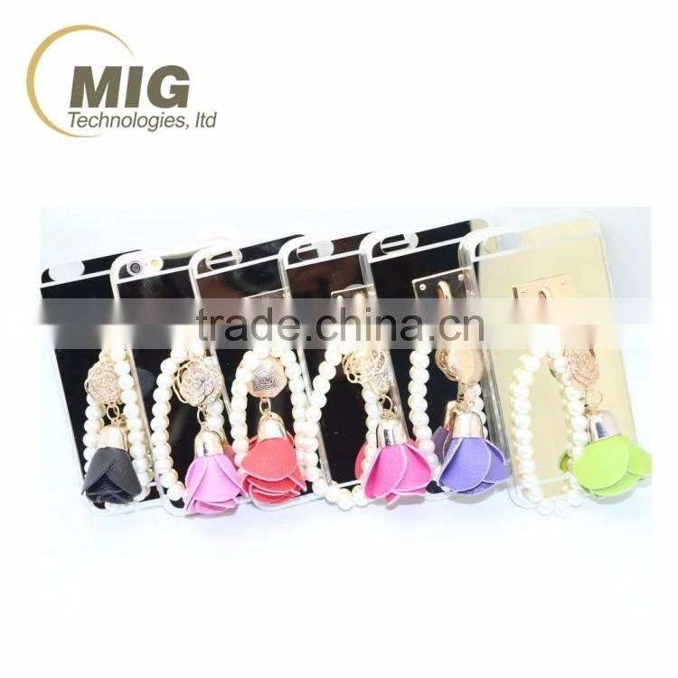 NEW transparent tpu and pc phone case For apple iphone 6S with ring and luxury pearl rose Mobile phone case For apple iphone 6