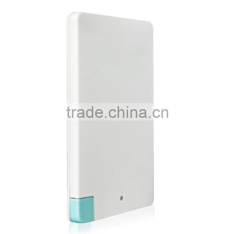Easy carry promotional gift ultra thin 2500mAh credit card power bank with built in micro usb cable and i phone adapator