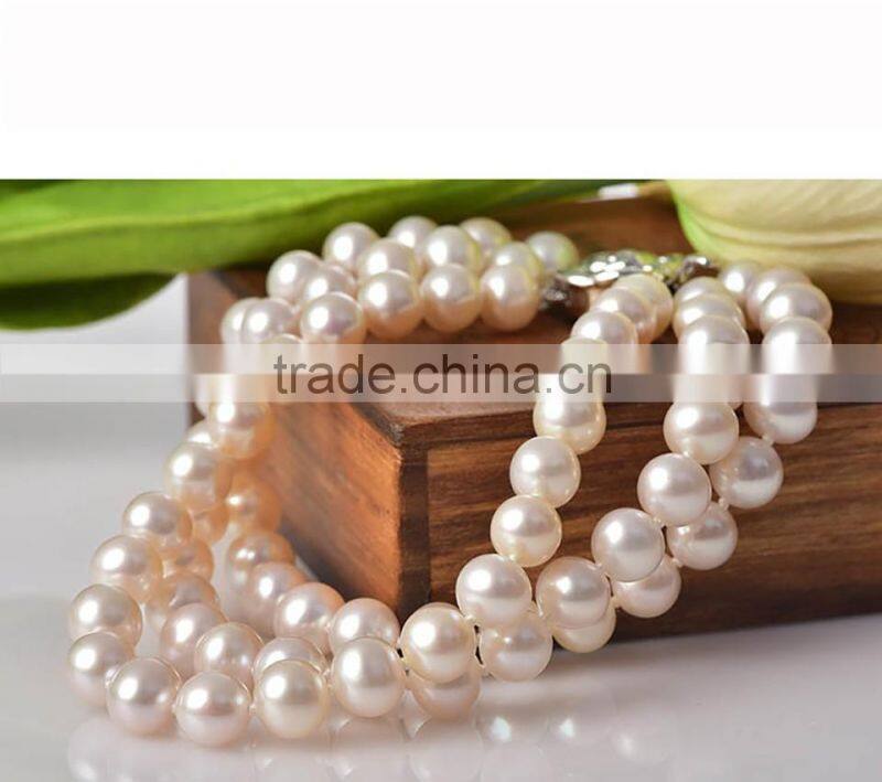pearl jewelry fresh water pearl three layer bracelet white color near round shape aaa quality