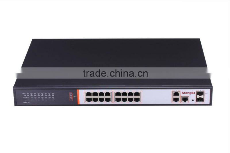 high quality 16 Port 10/100Mbps Internal Power 250W Managed PoE Switch with 2 Gigabit Como