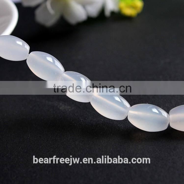 Natural 8*12mm White Agate Smooth Rice Faceted Beads Strand Semi-Precious Gemstone