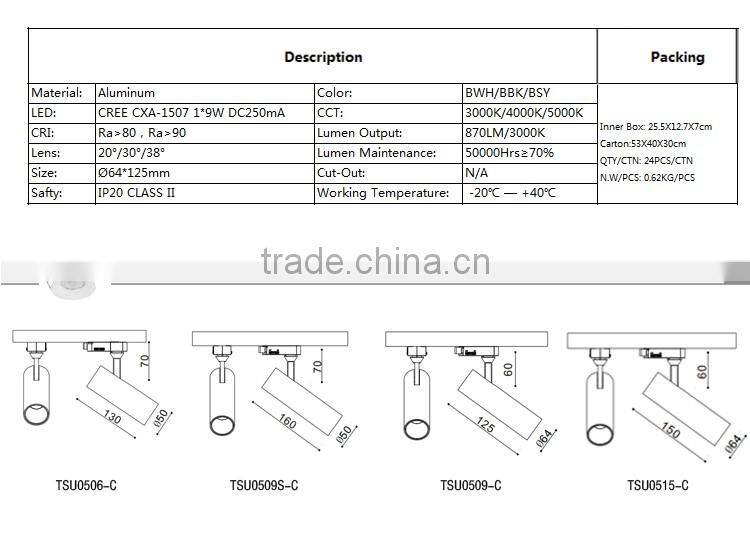 Mordern designed cob 6w led metal halide track light