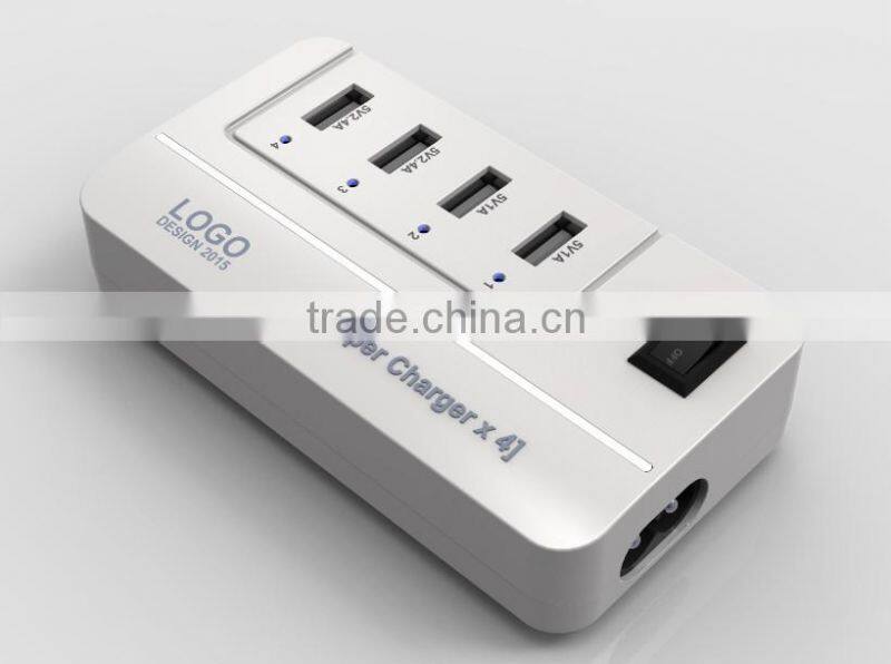 20W 4 Port Multiple USB Family-sized Desktop Rapid Charger Multi Travel Power Adapter for USB-Charged Devices(Black)