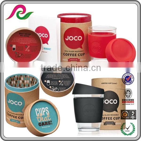 Custom round kraft paper box with printing for coffee cup packing