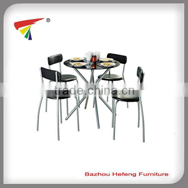 Modern Round Clear Glass Dinning Table Set With 4 Leather Chairs