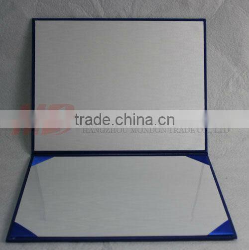 Royal Blue Leatherette Certificate Folders Four Satin Corners with Two Moire-Tent Style