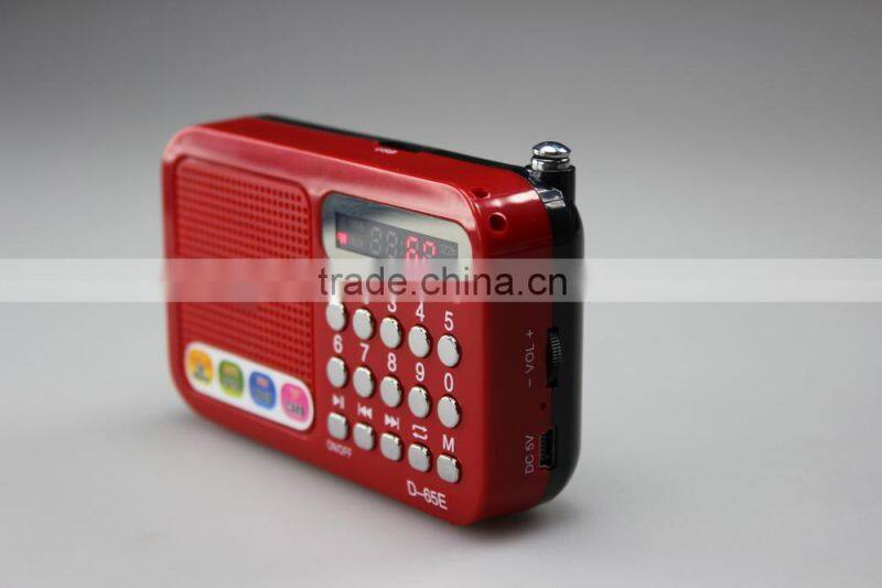 2015 best selling D-65E FM radio portable speaker with SD card slot