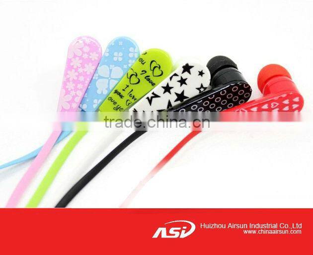 Custom Colorful Printing Flat Wire Stereo Earphone