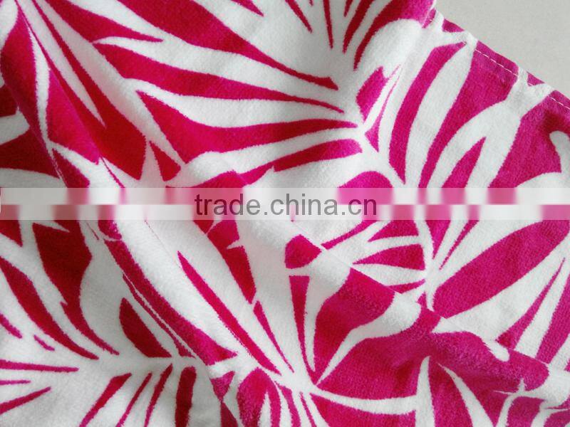 100% cotton hot pink full screen leaf printing beach towel printed seaside play beach towel
