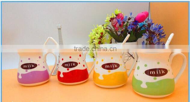 summer new simple lovely cartoon ceramic milk mug with porcelain spoon and lid