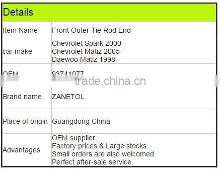 Outer Tie Rod End 93741077 48810-A78B00-000 Front Rack End For Chevrolet Spark Matiz Daewoo