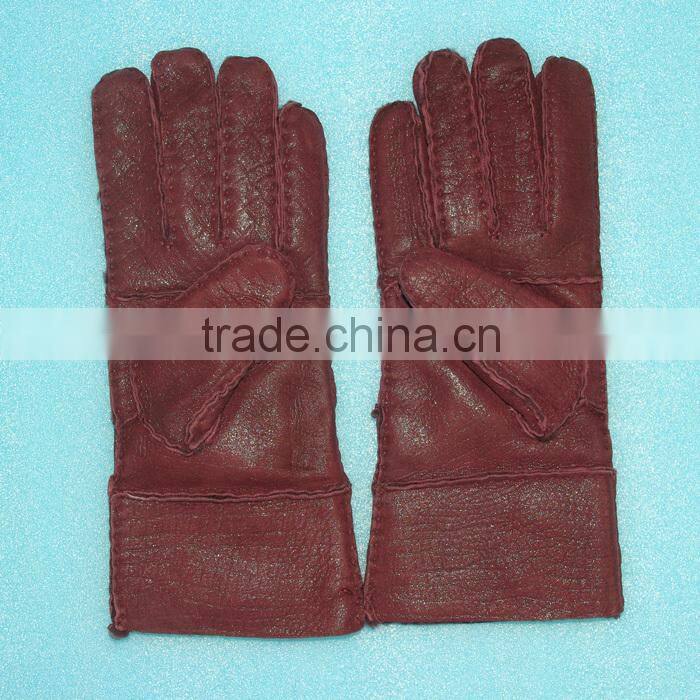 Hand made leather mitten fur skin double face fur /leather gloves,KZ140034