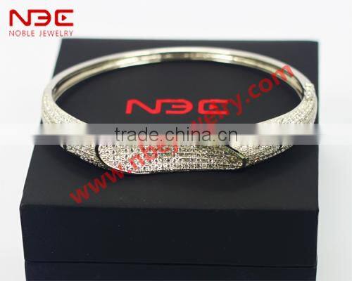 2015 wax mocro pave setting silver bangle,most popular silver bangle for girls and women