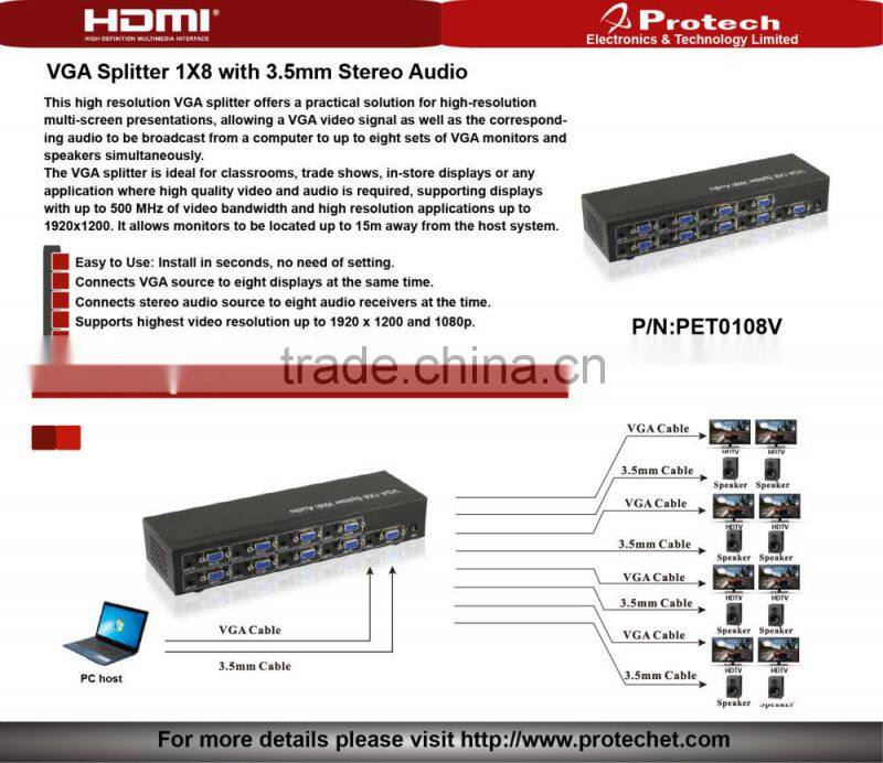 Supports Dolby True HD and DTS HD Master Audio Vga Splitter With 8 Output