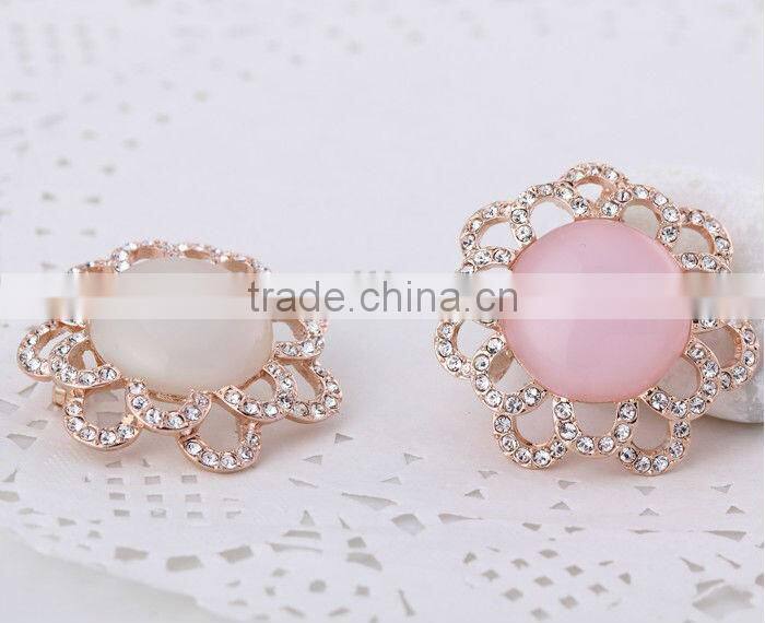 OUXI pink opal flower 60061 crystal rhinestones high heel shoe brooch pin 60061